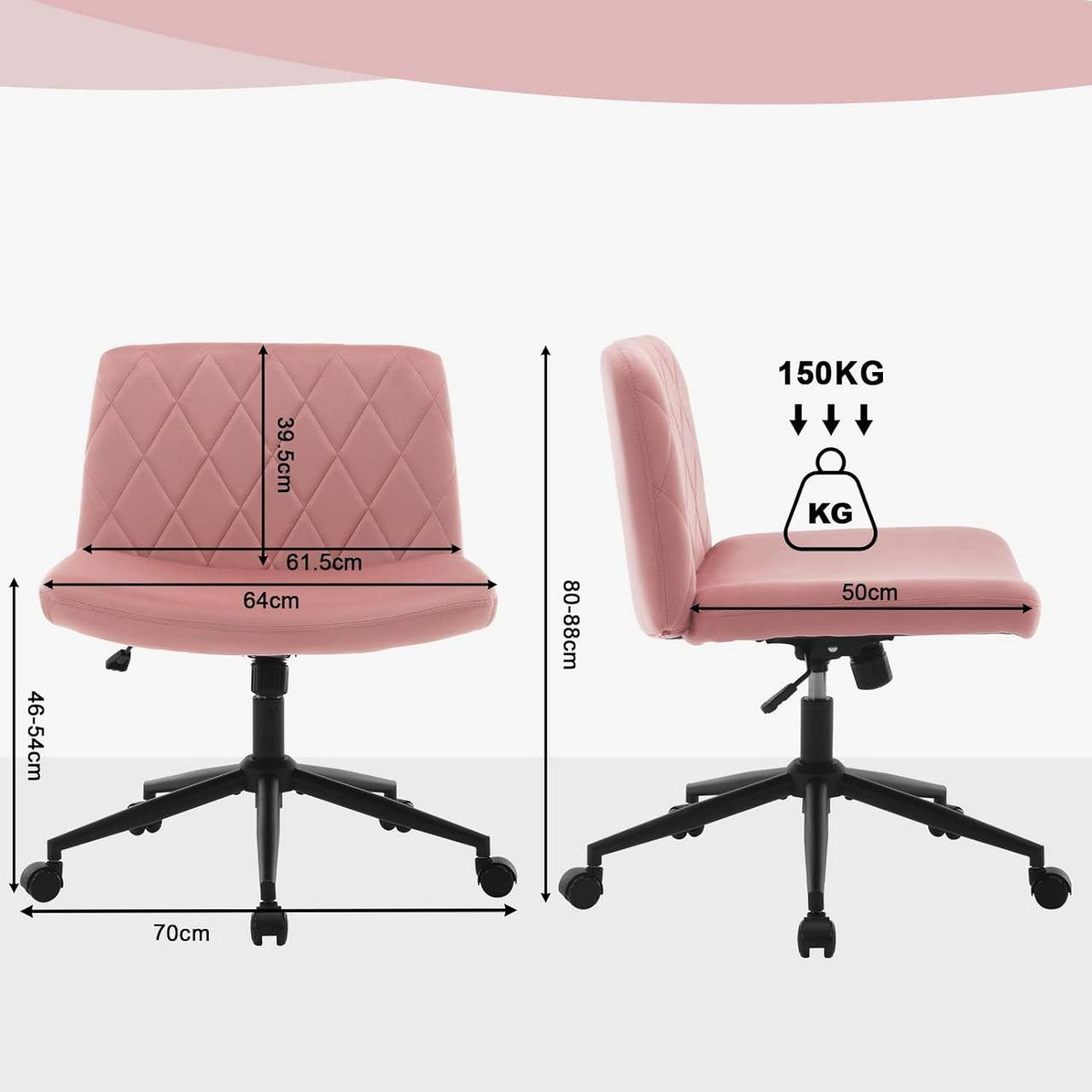 24goodz Velvet Office Chair - Ergonomic Design - Adjustable Height and Tilt - Velvet + Metal - Pink