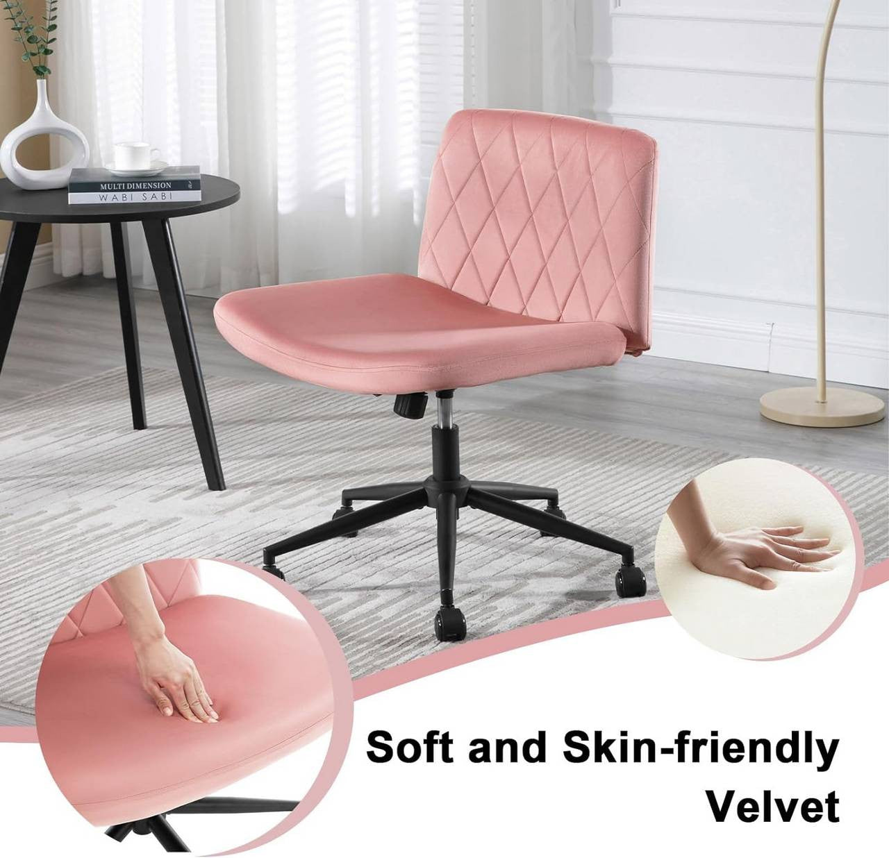 24goodz Velvet Office Chair - Ergonomic Design - Adjustable Height and Tilt - Velvet + Metal - Pink