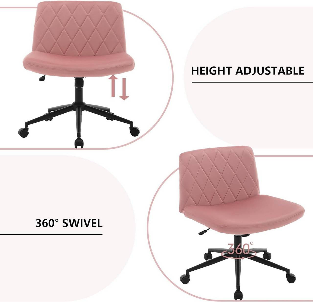 24goodz Velvet Office Chair - Ergonomic Design - Adjustable Height and Tilt - Velvet + Metal - Pink