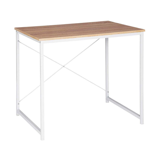 24goodz Office Desk - Stylish Eye-Catcher - Waterproof and Scratch-Resistant - MDF + Metal - For Home and Office - Black/White + Light Oak - whe