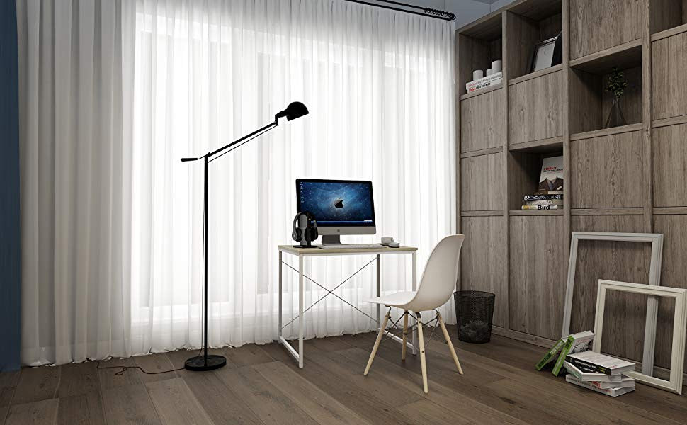 24goodz Office Desk - Stylish Eye-Catcher - Waterproof and Scratch-Resistant - MDF + Metal - For Home and Office - Black/White + Light Oak - whe
