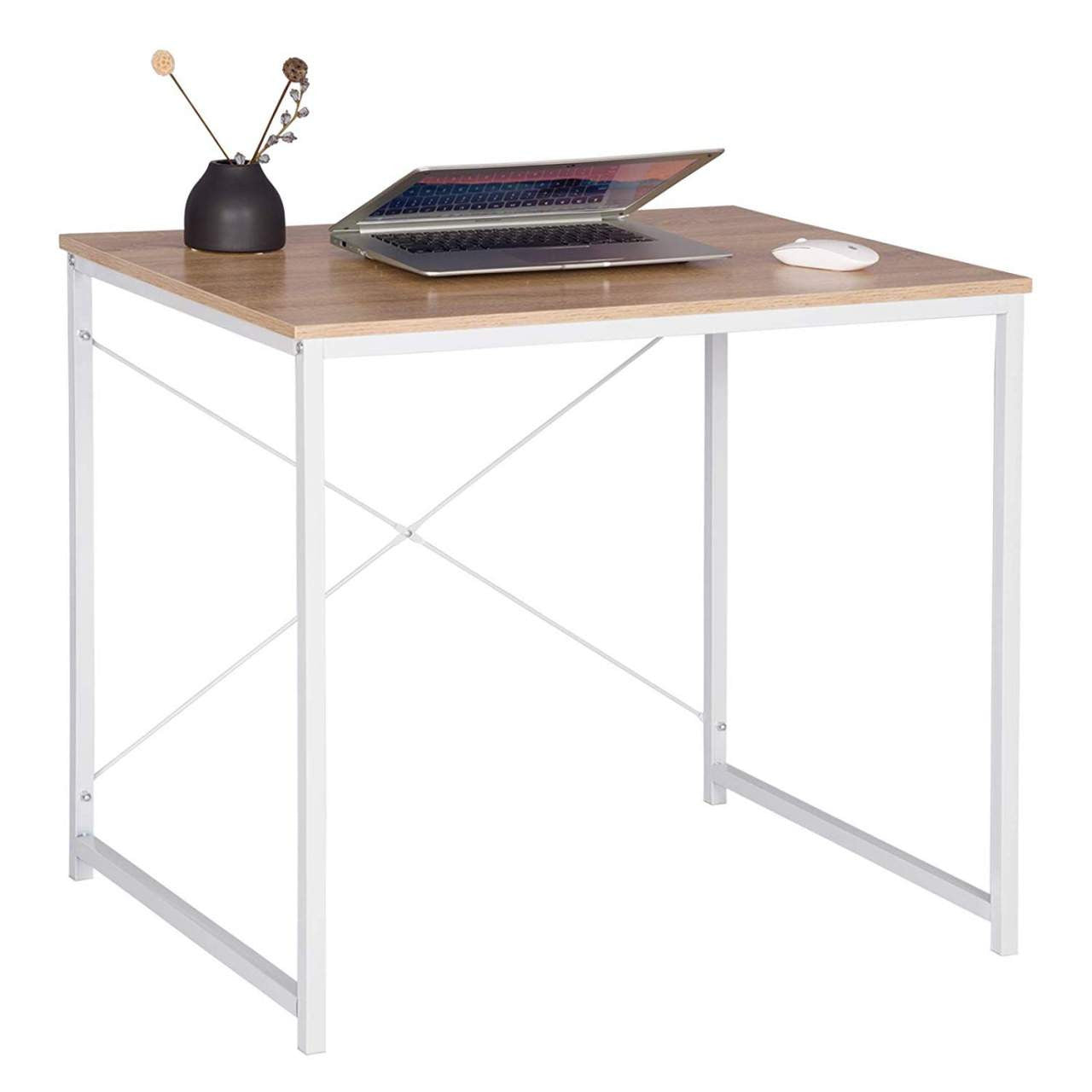 24goodz Office Desk - Stylish Eye-Catcher - Waterproof and Scratch-Resistant - MDF + Metal - For Home and Office - Black/White + Light Oak - whe
