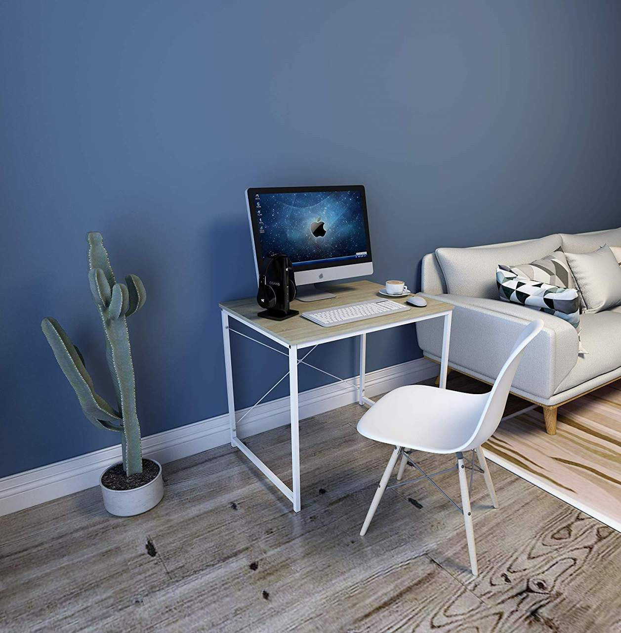 24goodz Office Desk - Stylish Eye-Catcher - Waterproof and Scratch-Resistant - MDF + Metal - For Home and Office - Black/White + Light Oak - whe