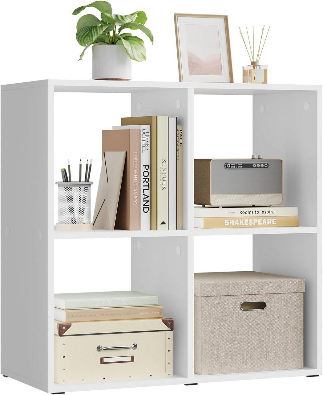 24goodz Cube Shelf - Space-Saving Design - Sturdy and Safe - MDF - For Home and Office - White/Light Oak