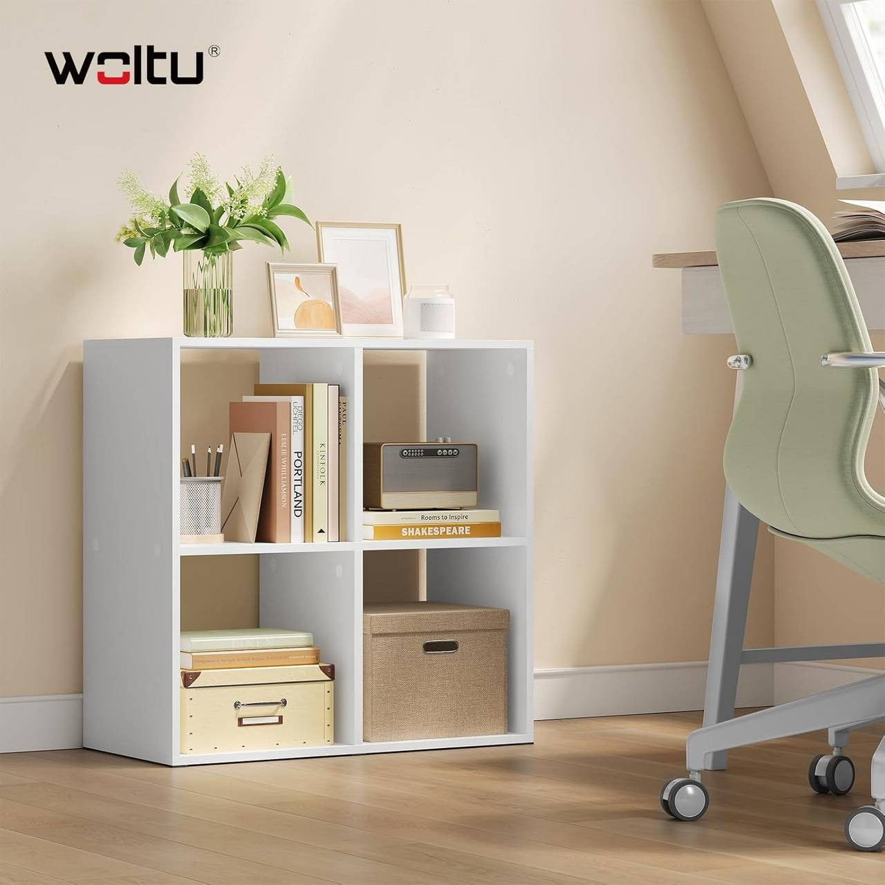 24goodz Cube Shelf - Space-Saving Design - Sturdy and Safe - MDF - For Home and Office - White/Light Oak