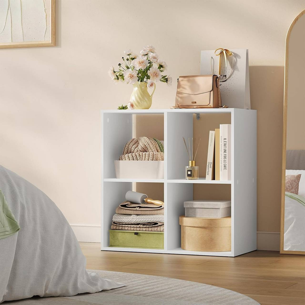 24goodz Cube Shelf - Space-Saving Design - Sturdy and Safe - MDF - For Home and Office - White/Light Oak