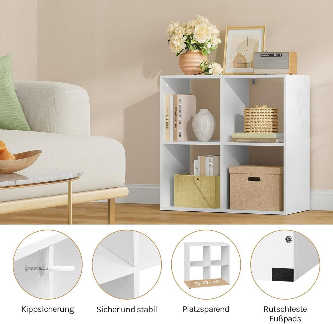 24goodz Cube Shelf - Space-Saving Design - Sturdy and Safe - MDF - For Home and Office - White/Light Oak