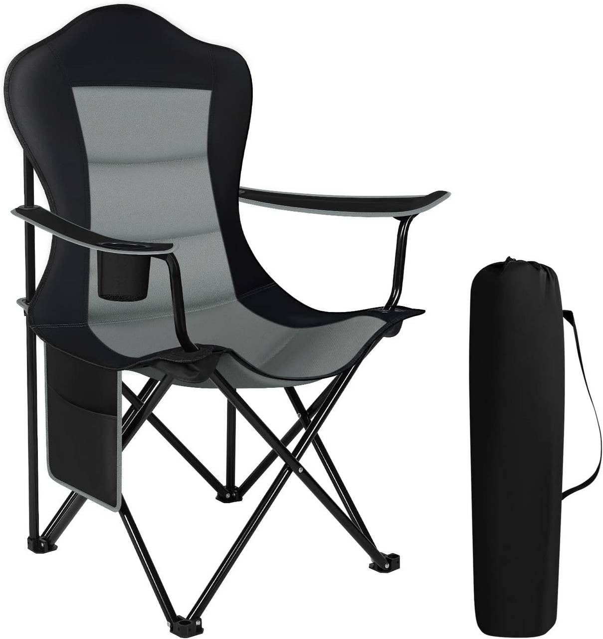 24goodz Lightweight Folding Camping Chair - Portable Design - High-Quality 600D Oxford Fabric - For Outdoor Enthusiasts - Black + Dark Grey - szdg