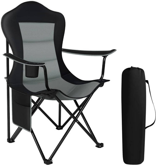 24goodz Lightweight Folding Camping Chair - Portable Design - High-Quality 600D Oxford Fabric - For Outdoor Enthusiasts - Black + Dark Grey - szdg