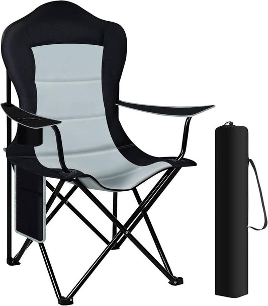 24goodz Lightweight Folding Camping Chair - Portable and Space-Saving - 600D Oxford Fabric - For Outdoor Enthusiasts - Black + Light Grey - szhg
