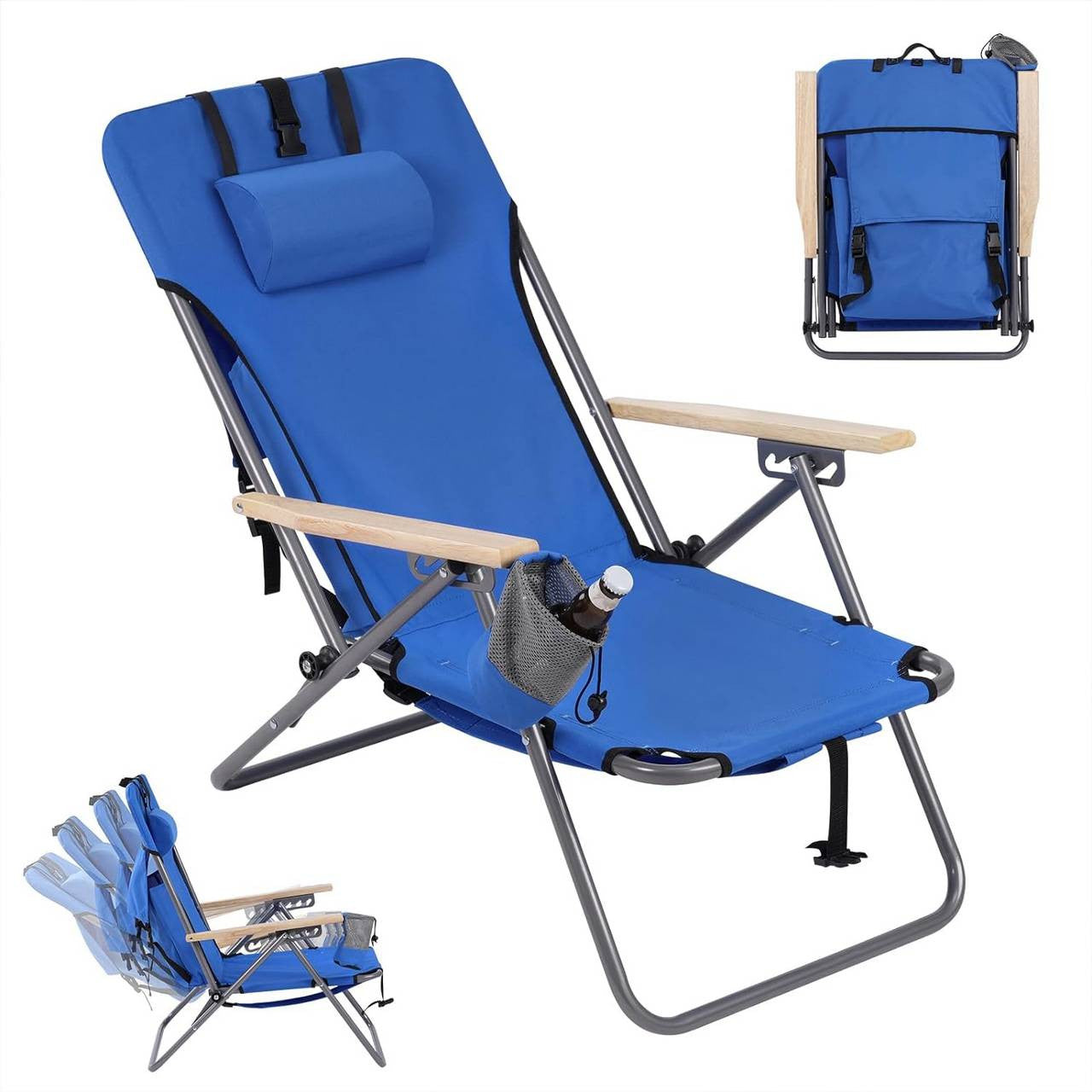24goodz Folding Camping Chair - 4-Position Adjustable Backrest - Durable 600D Oxford Fabric - For Outdoor Enthusiasts - Blue