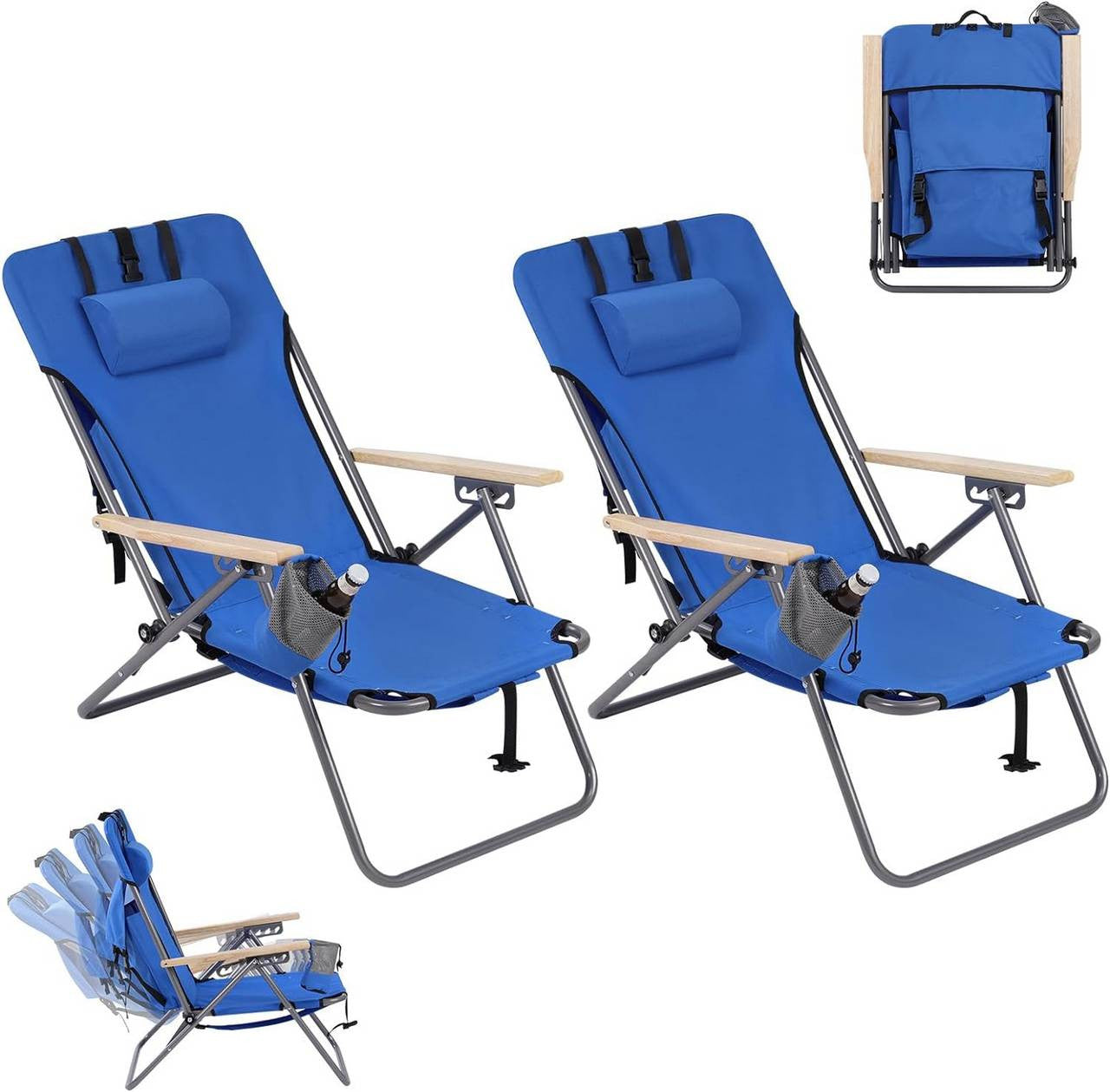 24goodz Folding Camping Chair - 4 Adjustable Reclining Positions - Durable 600D Oxford Fabric - For Outdoor Enthusiasts - Blue