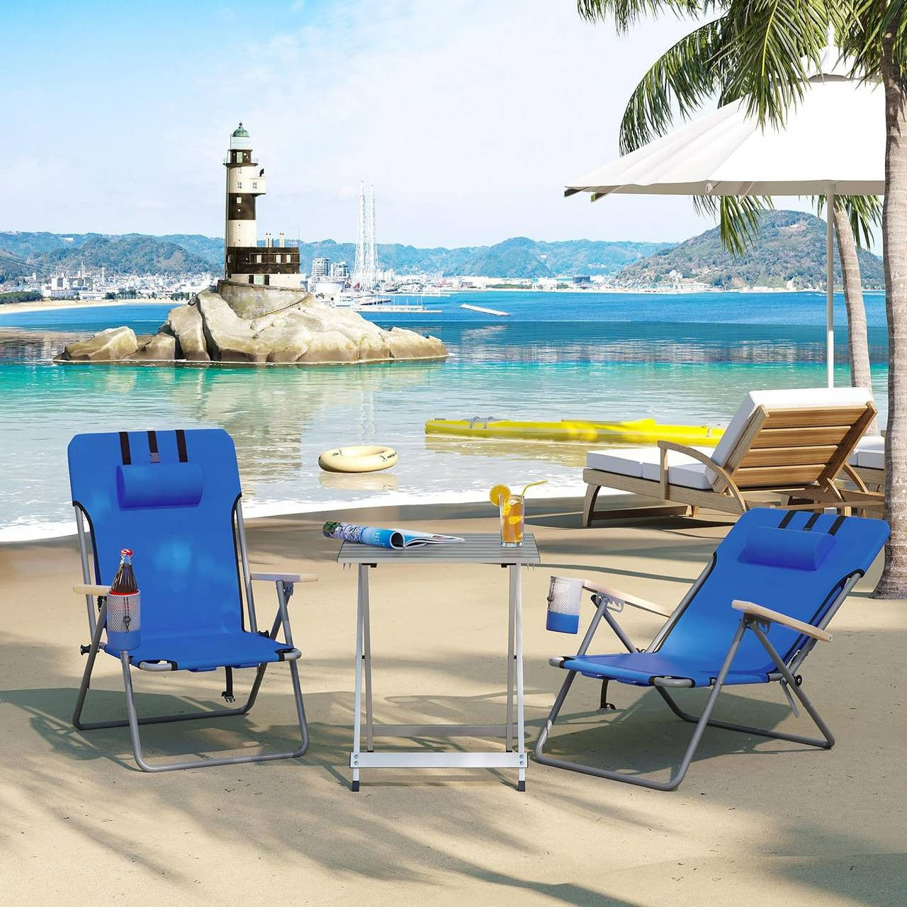 24goodz Folding Camping Chair - 4-Position Adjustable Backrest - Durable 600D Oxford Fabric - For Outdoor Enthusiasts - Blue