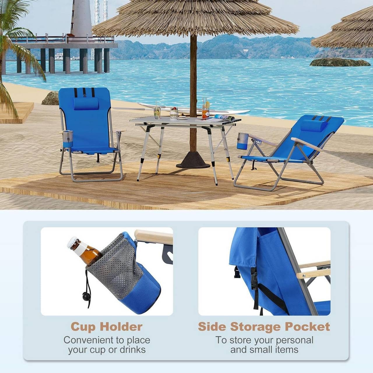 24goodz Folding Camping Chair - 4 Adjustable Reclining Positions - Durable 600D Oxford Fabric - For Outdoor Enthusiasts - Blue