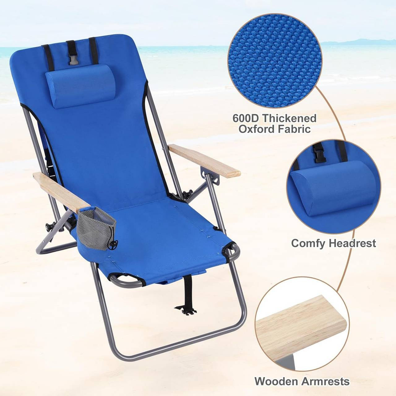24goodz Folding Camping Chair - 4 Adjustable Reclining Positions - Durable 600D Oxford Fabric - For Outdoor Enthusiasts - Blue