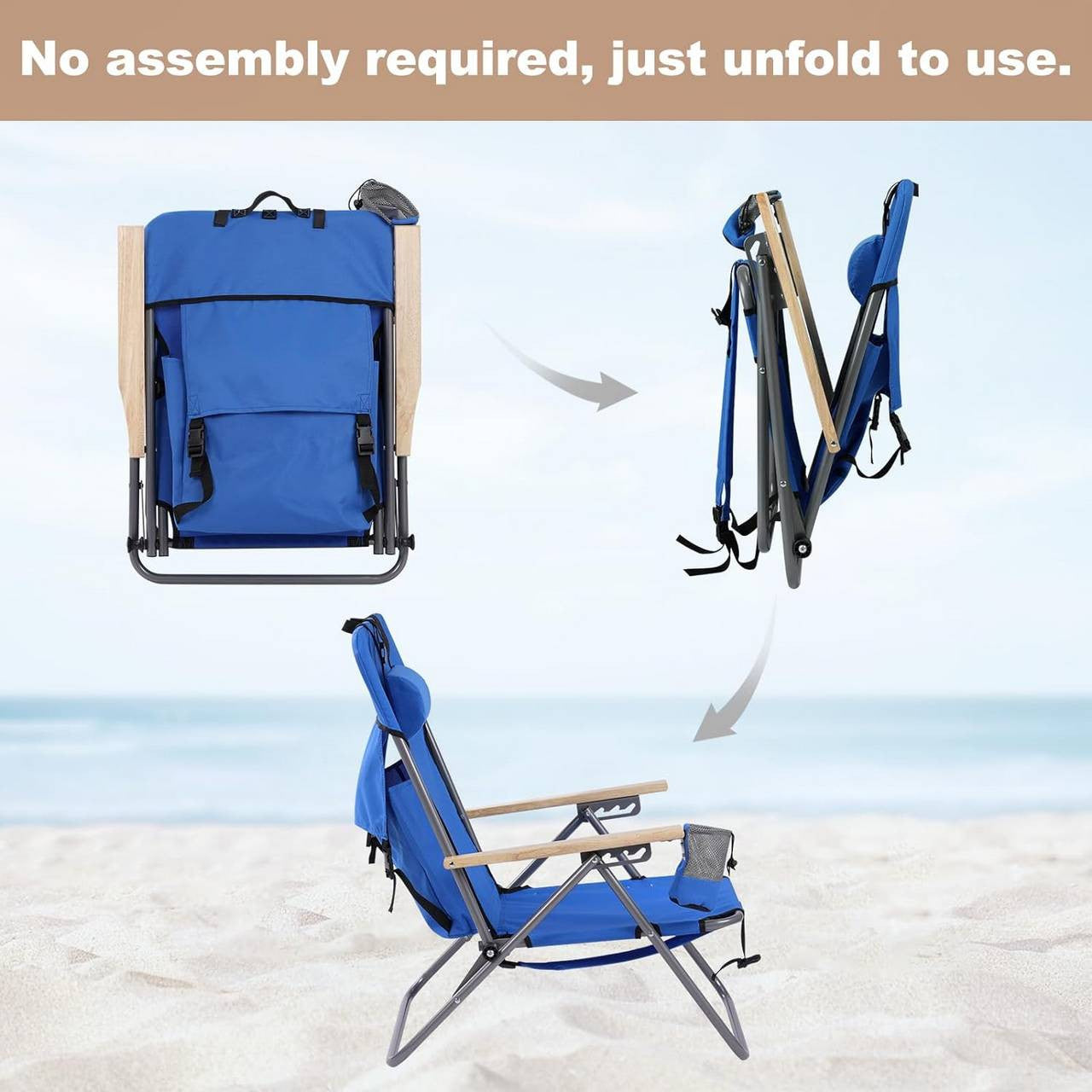 24goodz Folding Camping Chair - 4-Position Adjustable Backrest - Durable 600D Oxford Fabric - For Outdoor Enthusiasts - Blue