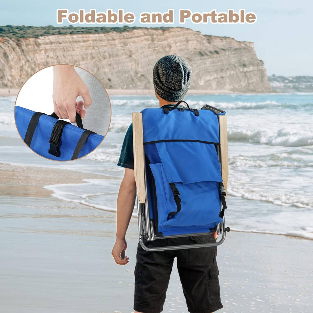 24goodz Folding Camping Chair - 4 Adjustable Reclining Positions - Durable 600D Oxford Fabric - For Outdoor Enthusiasts - Blue