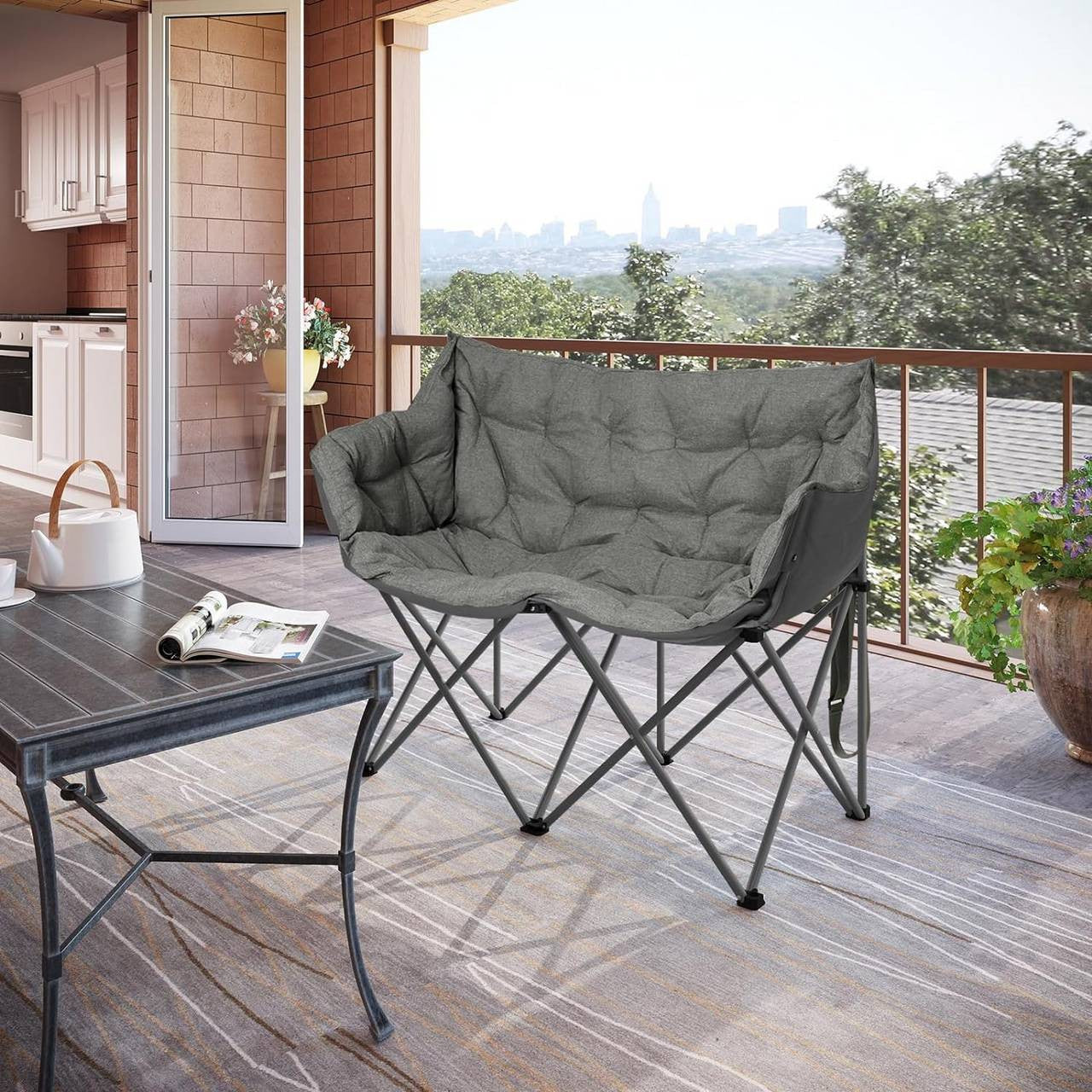 24goodz 2-Person Camping Chair - Comfortable Seating for Outdoor Moments - 300 kg Weight Capacity - Dark Grey