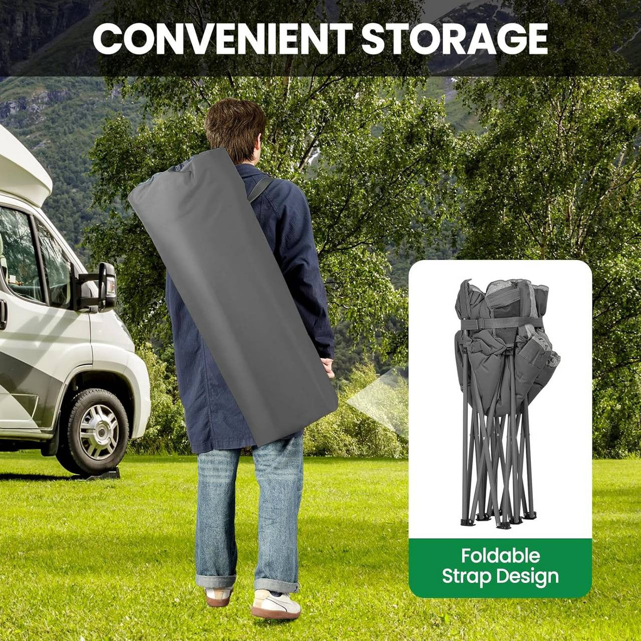 24goodz 2-Person Camping Chair - Comfortable Seating for Outdoor Moments - 300 kg Weight Capacity - Dark Grey