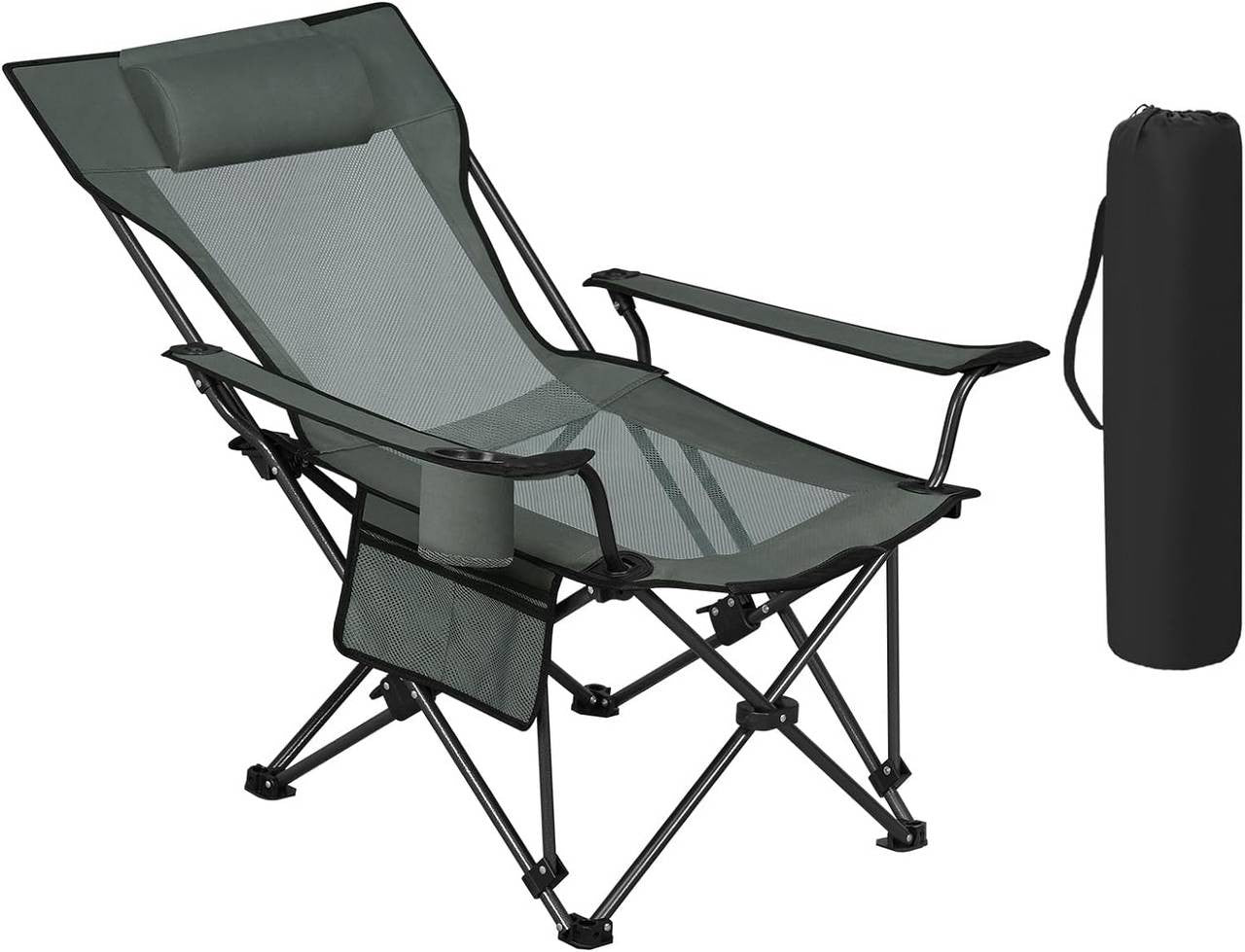 24goodz Foldable Camping Chair - Adjustable Reclining Backrest - Lightweight and Portable - Oxford Fabric - For Outdoor Enthusiasts - Grey