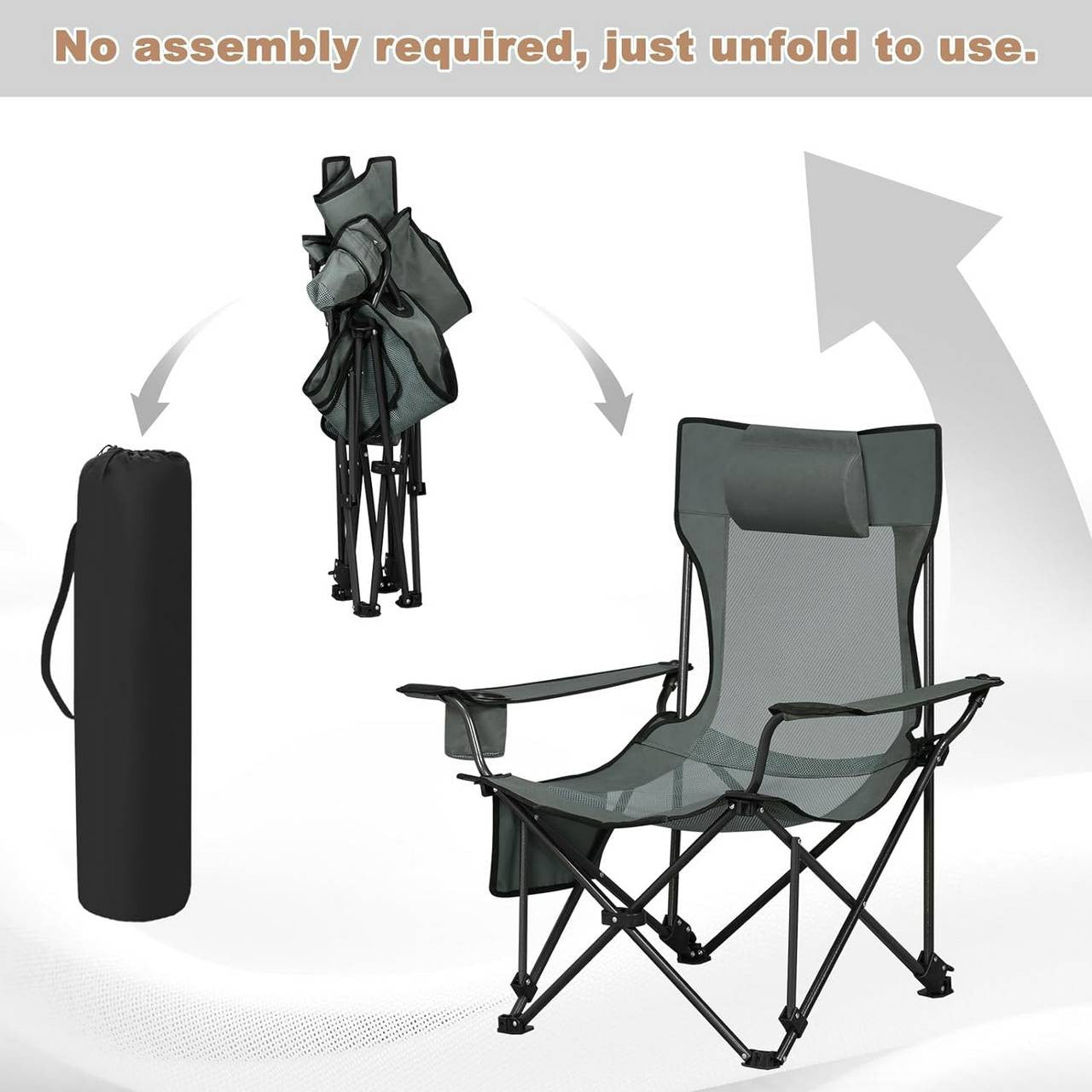24goodz Foldable Camping Chair - Adjustable Reclining Backrest - Lightweight and Portable - Oxford Fabric - For Outdoor Enthusiasts - Grey