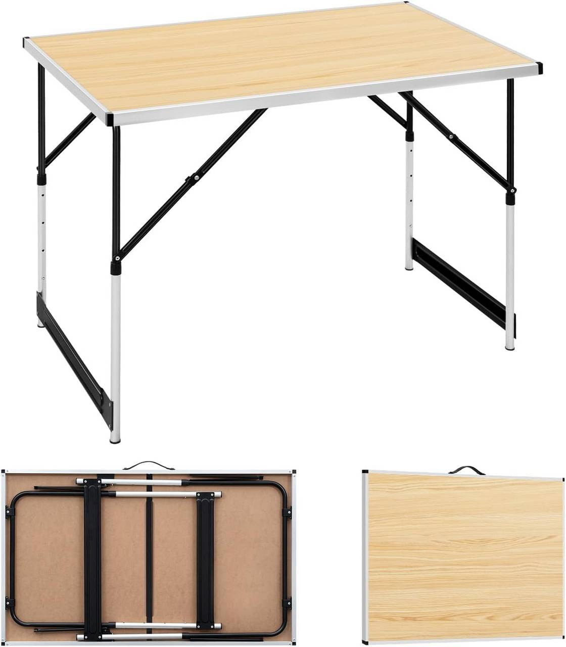 24goodz Adjustable Folding Camping Table - Versatile Height Settings - Aluminium Alloy - For Indoor and Outdoor Use - Light Oak