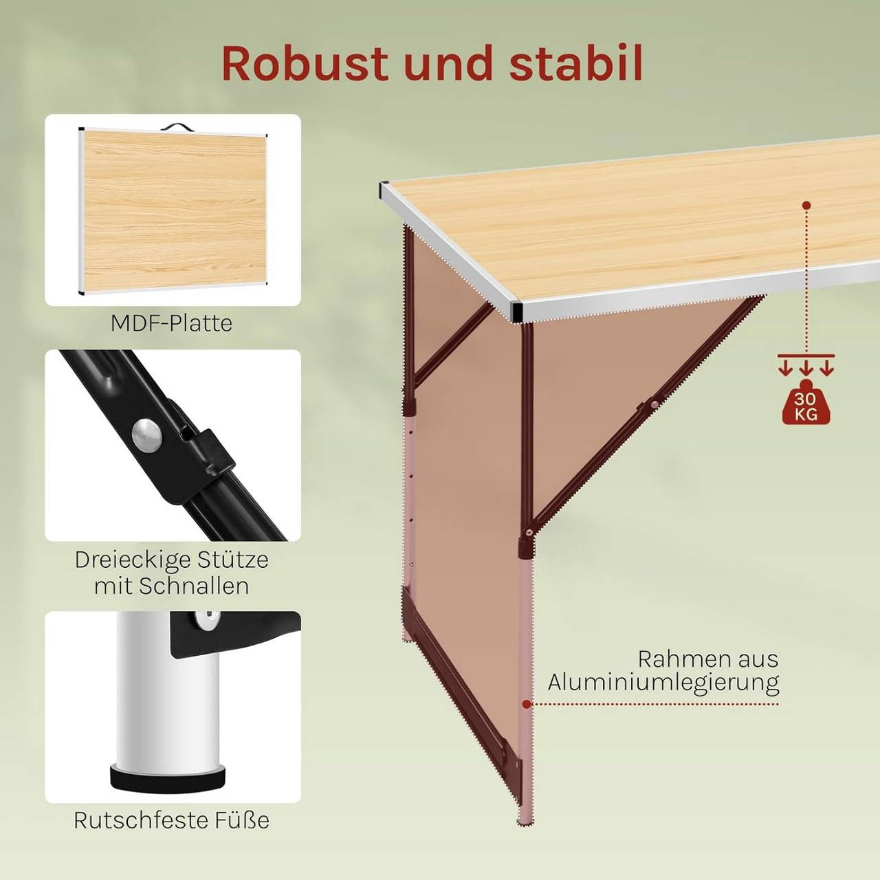 24goodz Adjustable Folding Camping Table - Versatile Height Settings - Aluminium Alloy - For Indoor and Outdoor Use - Light Oak