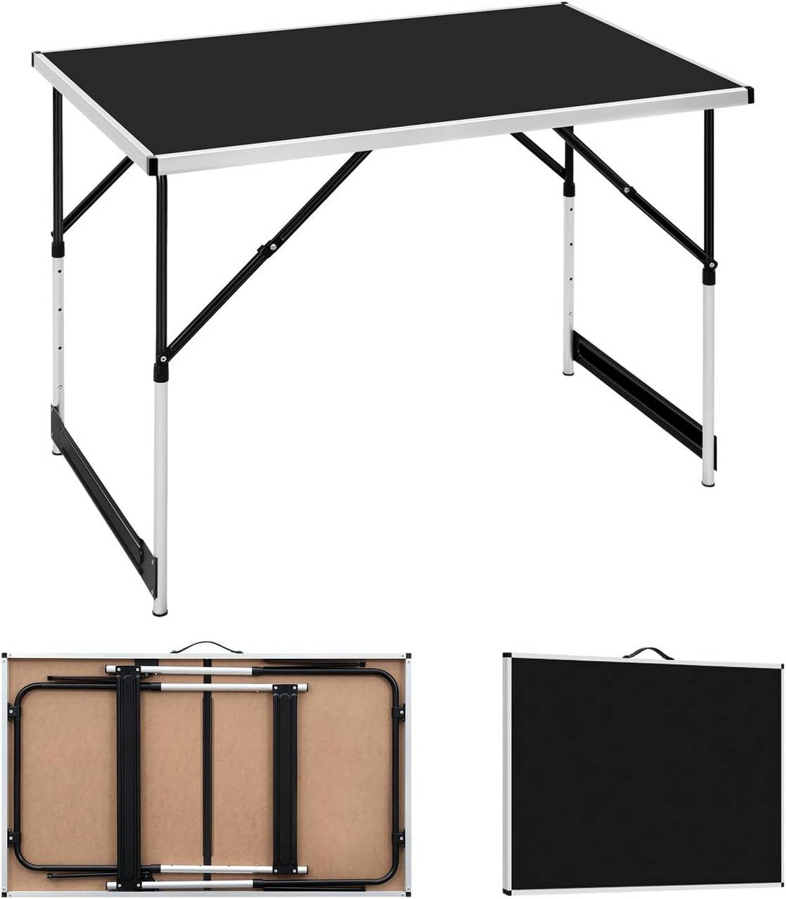 24goodz Adjustable Folding Camping Table - Versatile Height Settings - Aluminium Alloy - For Outdoor and Indoor Use - Black - sz