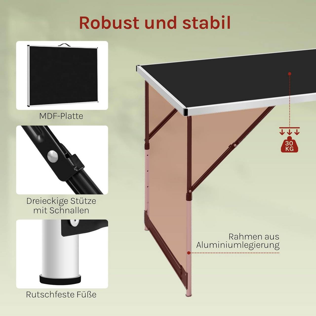 24goodz Adjustable Folding Camping Table - Versatile Height Settings - Aluminium Alloy - For Outdoor and Indoor Use - Black - sz