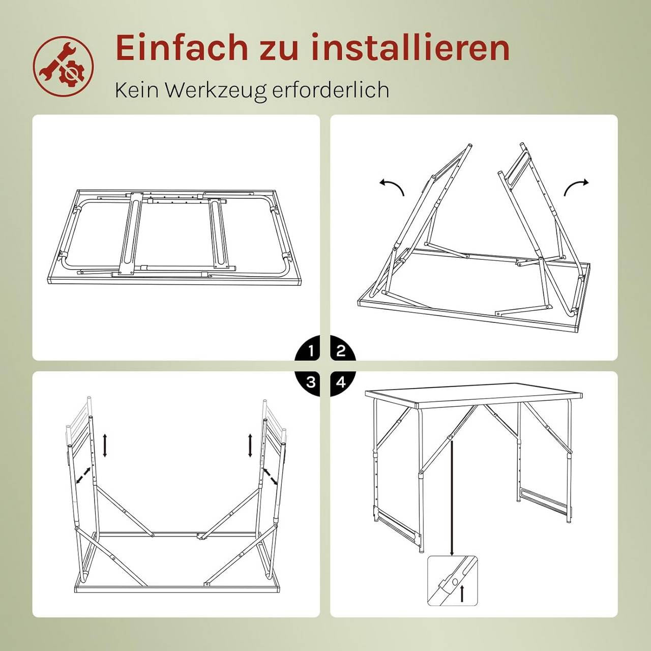 24goodz Adjustable Folding Camping Table - Versatile Height Settings - Aluminium Alloy - For Outdoor and Indoor Use - Black - sz