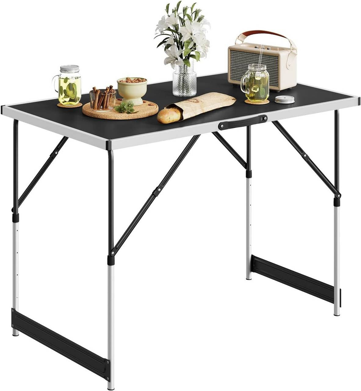 24goodz Adjustable Folding Camping Table - Versatile Height Settings - Aluminium Alloy - For Outdoor and Indoor Use - Black - sz