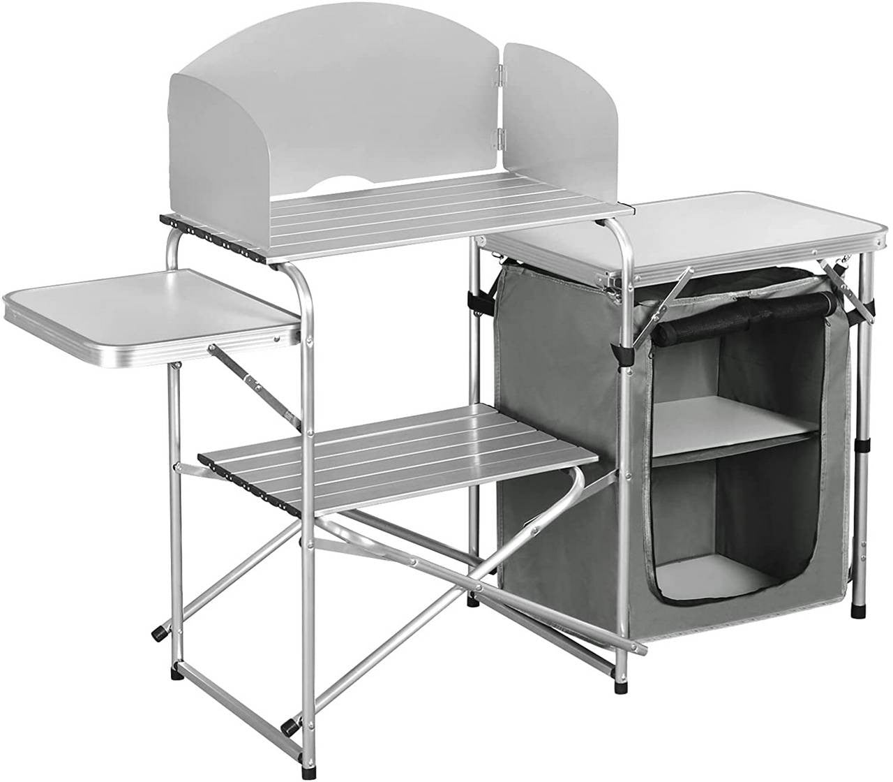 24goodz Foldable Camping Kitchen with Carry Bag - Durable Aluminium Frame - Easy to Transport - MDF - For Outdoor Enthusiasts - White/Gray - wgr