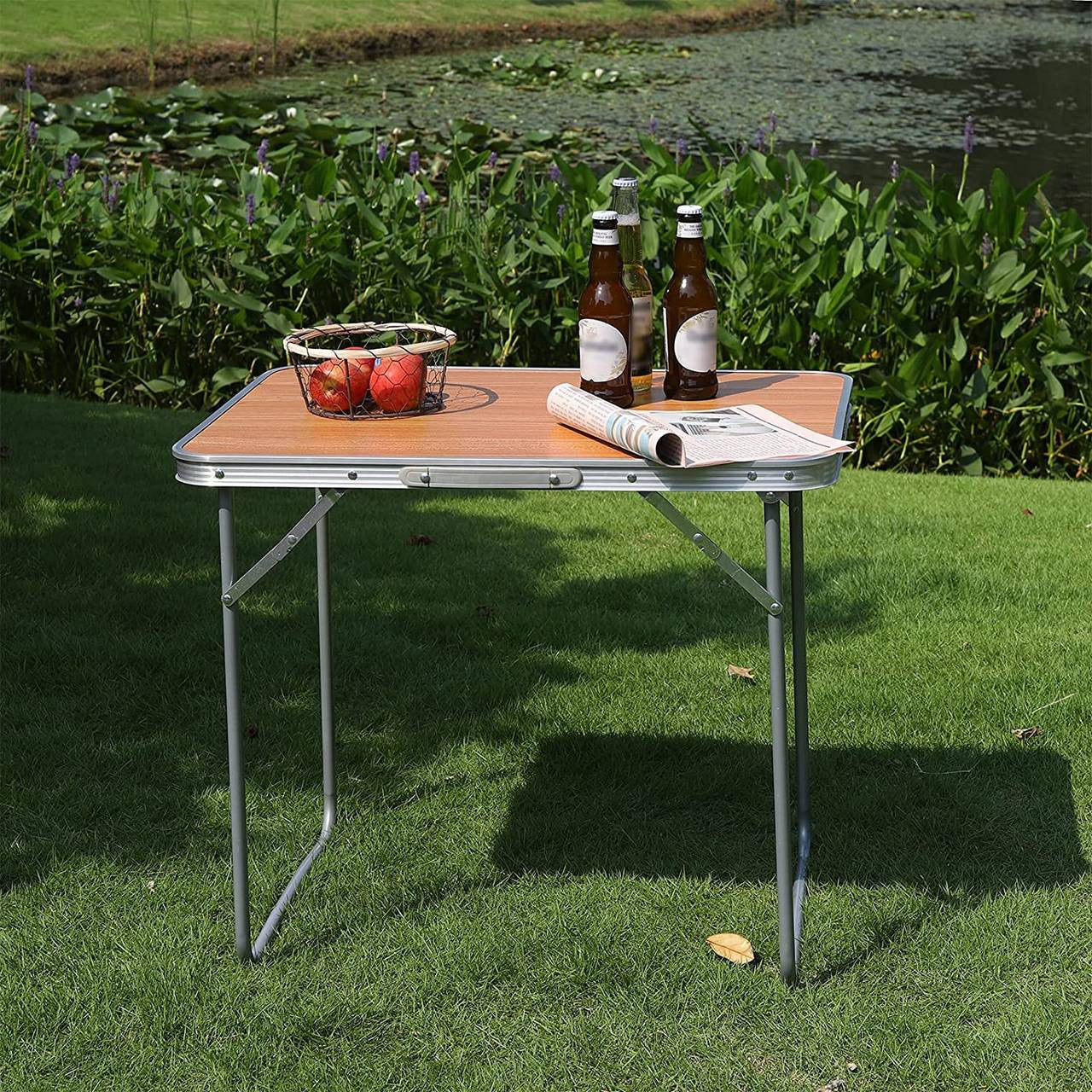 24goodz Folding Camping Table - Lightweight and Portable - Aluminium and MDF - For Outdoor Enthusiasts - Oak