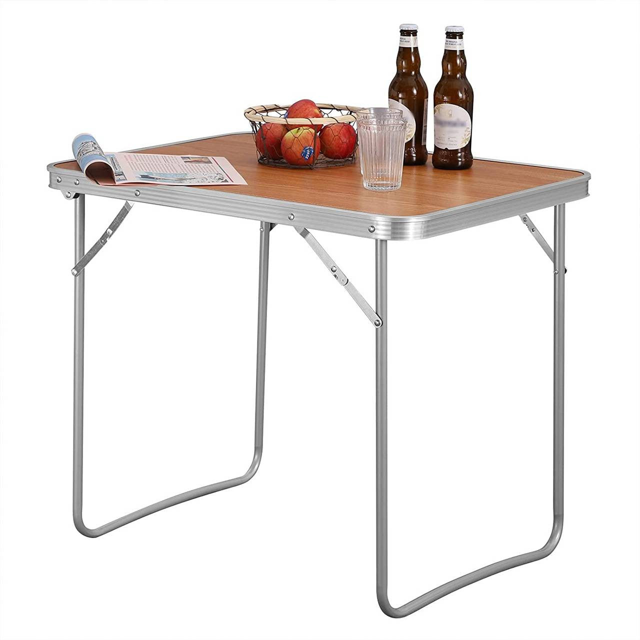24goodz Folding Camping Table - Lightweight and Portable - Aluminium and MDF - For Outdoor Enthusiasts - Oak