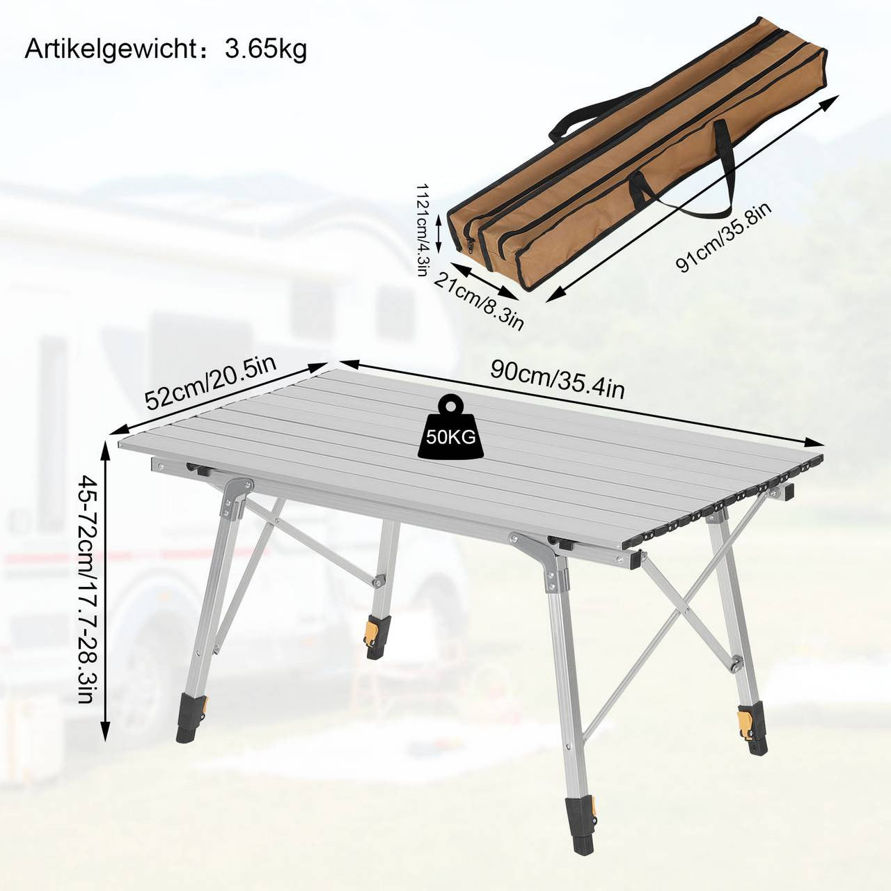 24goodz Foldable Aluminium Camping Table - Stable and Lightweight - Aluminium Alloy - For Outdoor Enthusiasts - Silver - sb