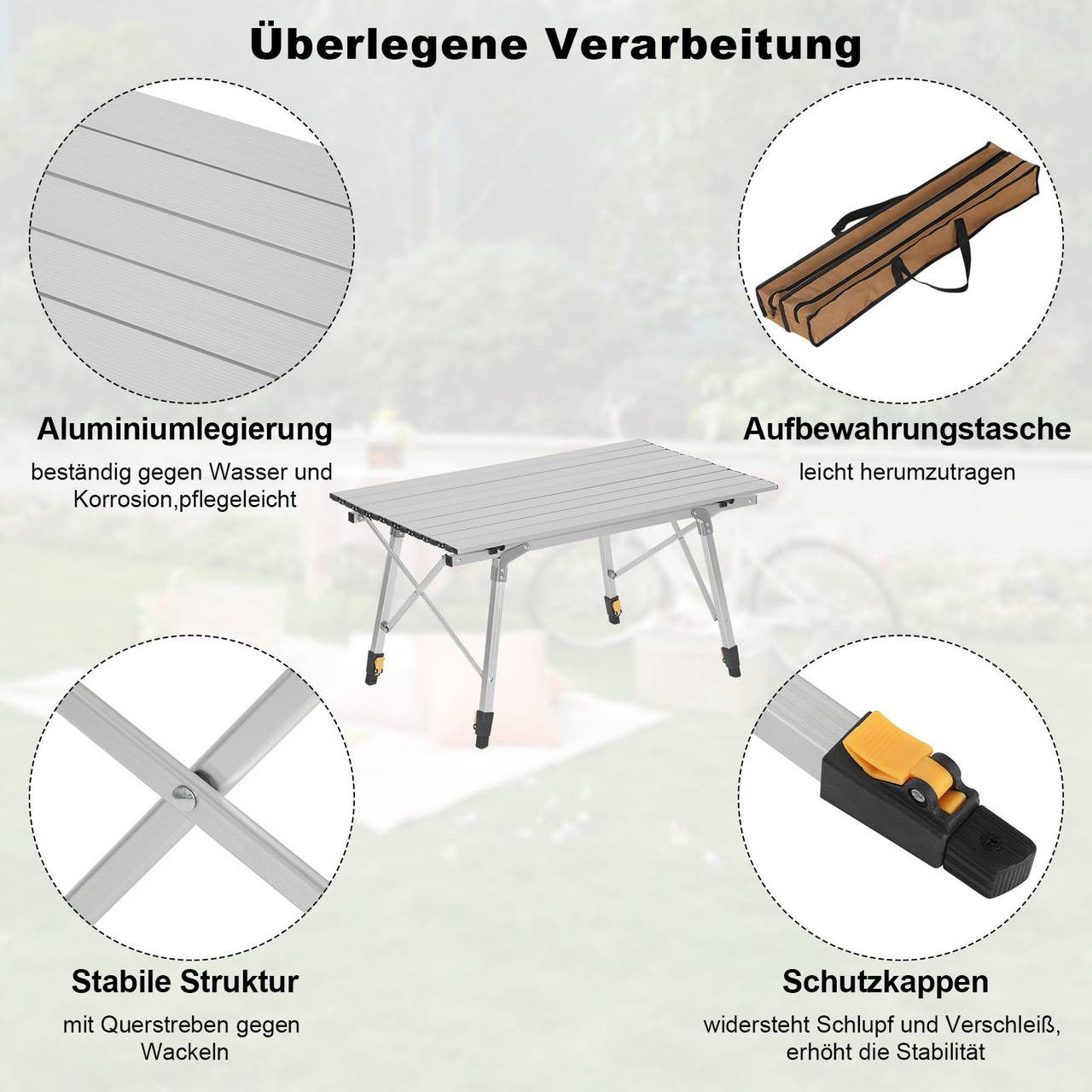 24goodz Foldable Aluminium Camping Table - Stable and Lightweight - Aluminium Alloy - For Outdoor Enthusiasts - Silver - sb