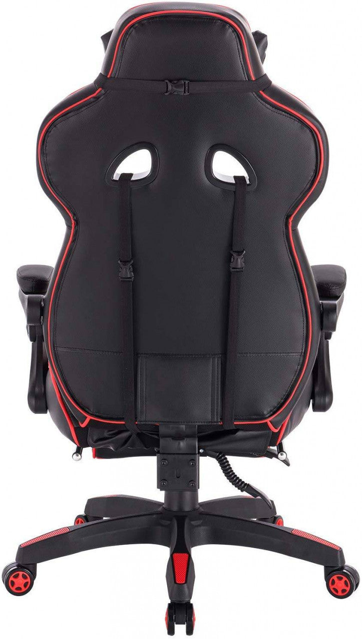24goodz Gaming Chair with Headrest, Lumbar Support and Footrest - Ergonomic Design - Durable Materials - Black + Red