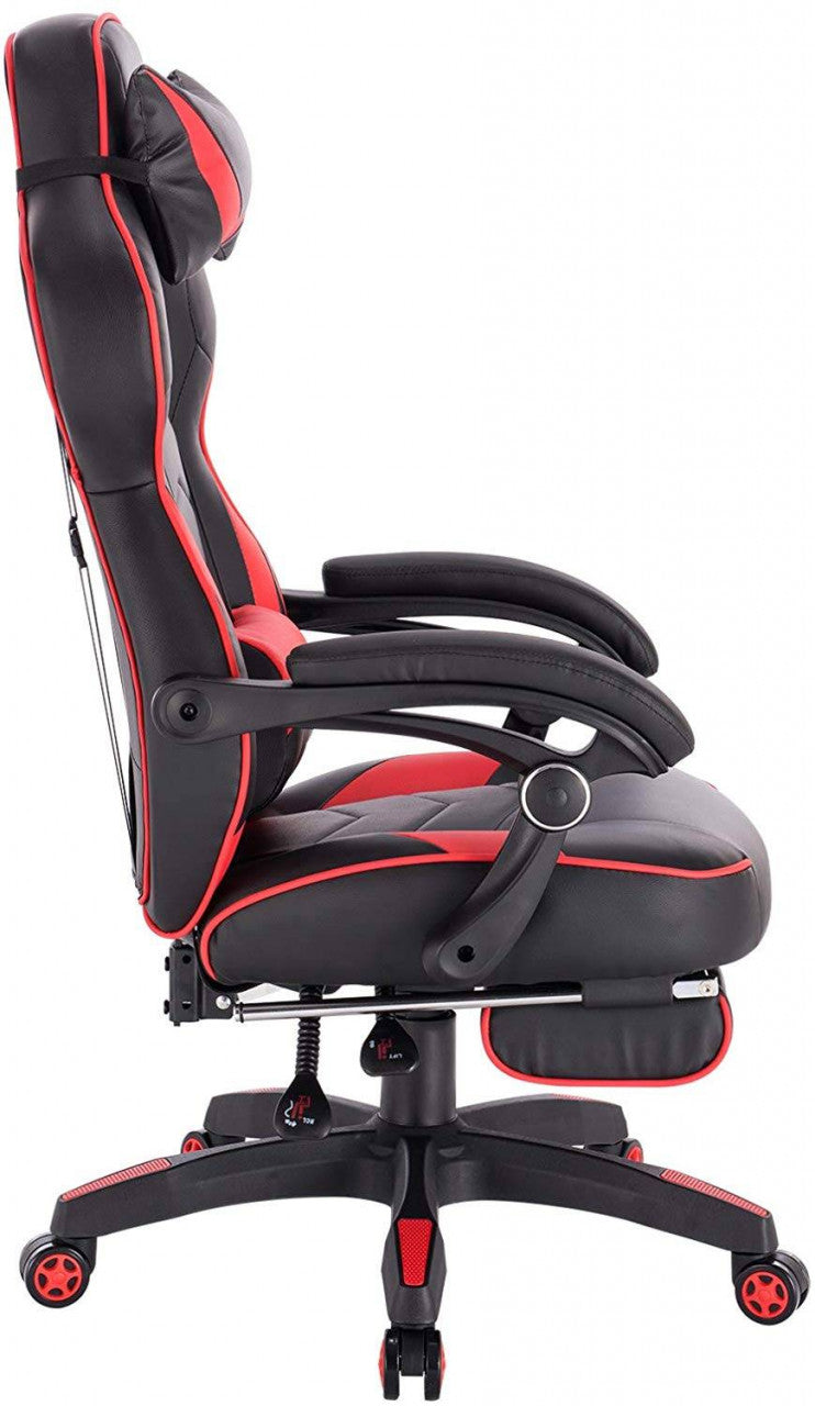 24goodz Gaming Chair with Headrest, Lumbar Support and Footrest - Ergonomic Design - Durable Materials - Black + Red