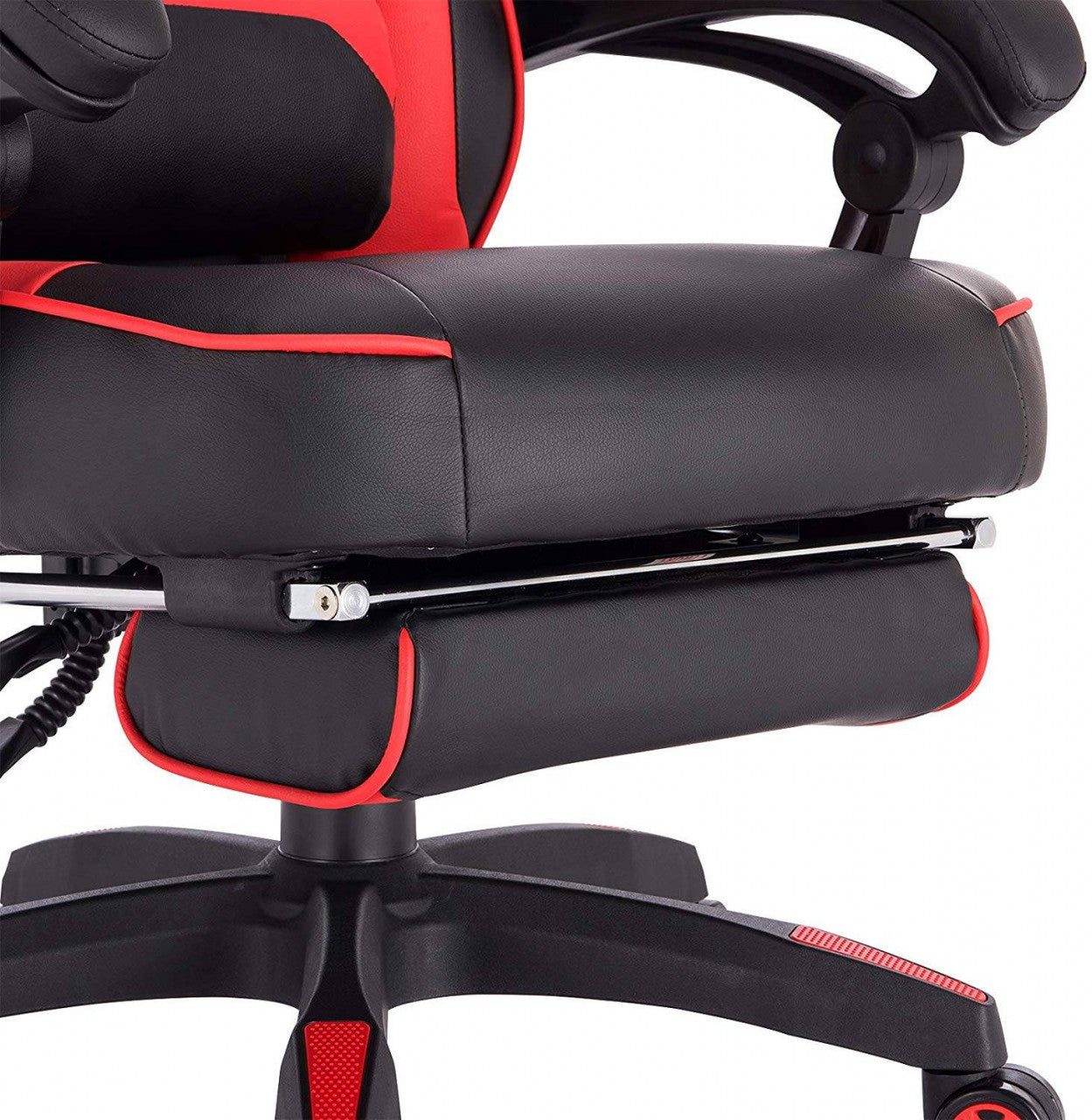 24goodz Gaming Chair with Headrest, Lumbar Support and Footrest - Ergonomic Design - Durable Materials - Black + Red