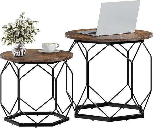 24goodz Set of 2 Coffee Tables - Stylish and Functional - E1 Wood and Metal - For Living Room Lovers - Rustic Brown