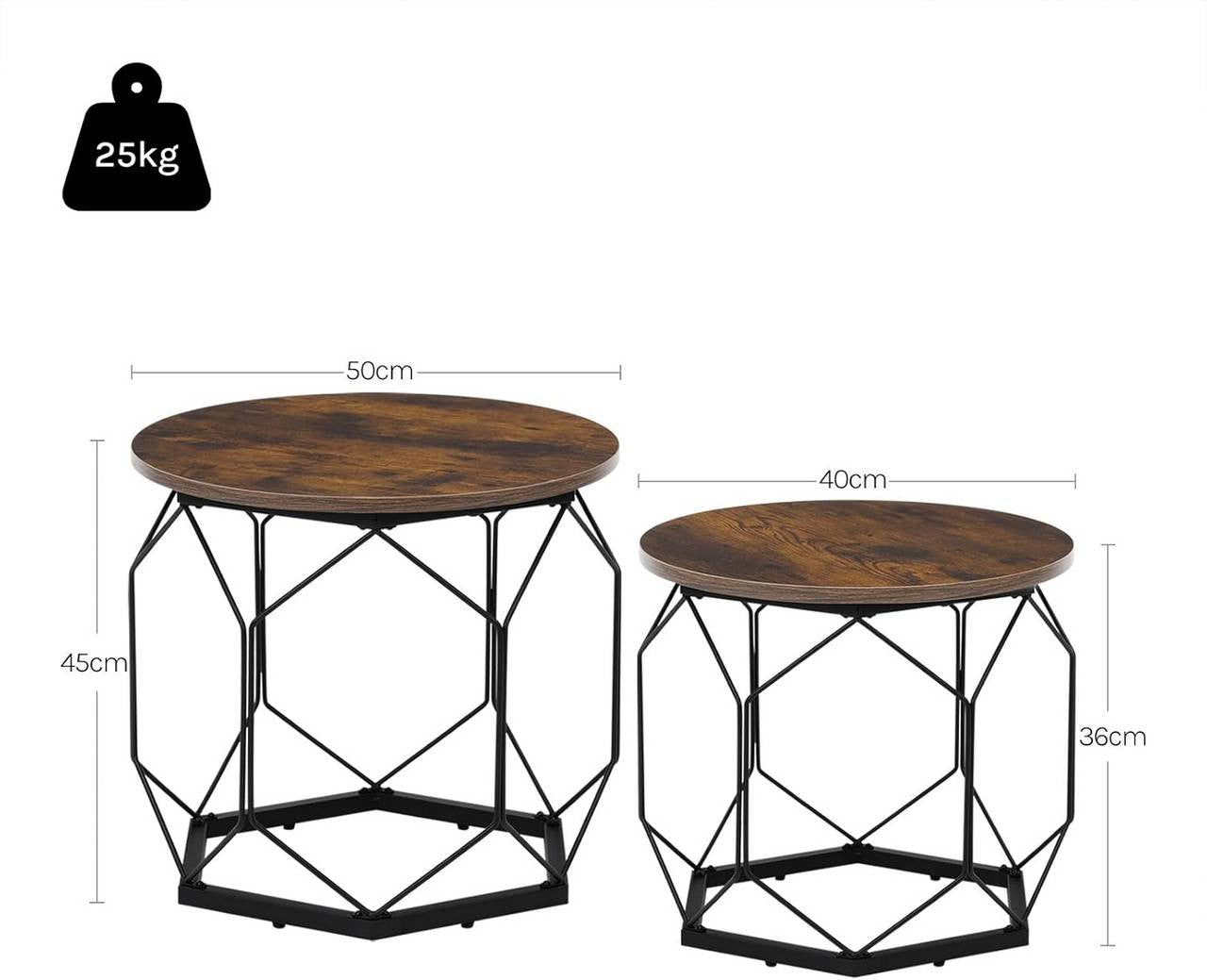 24goodz Set of 2 Coffee Tables - Stylish and Functional - E1 Wood and Metal - For Living Room Lovers - Rustic Brown