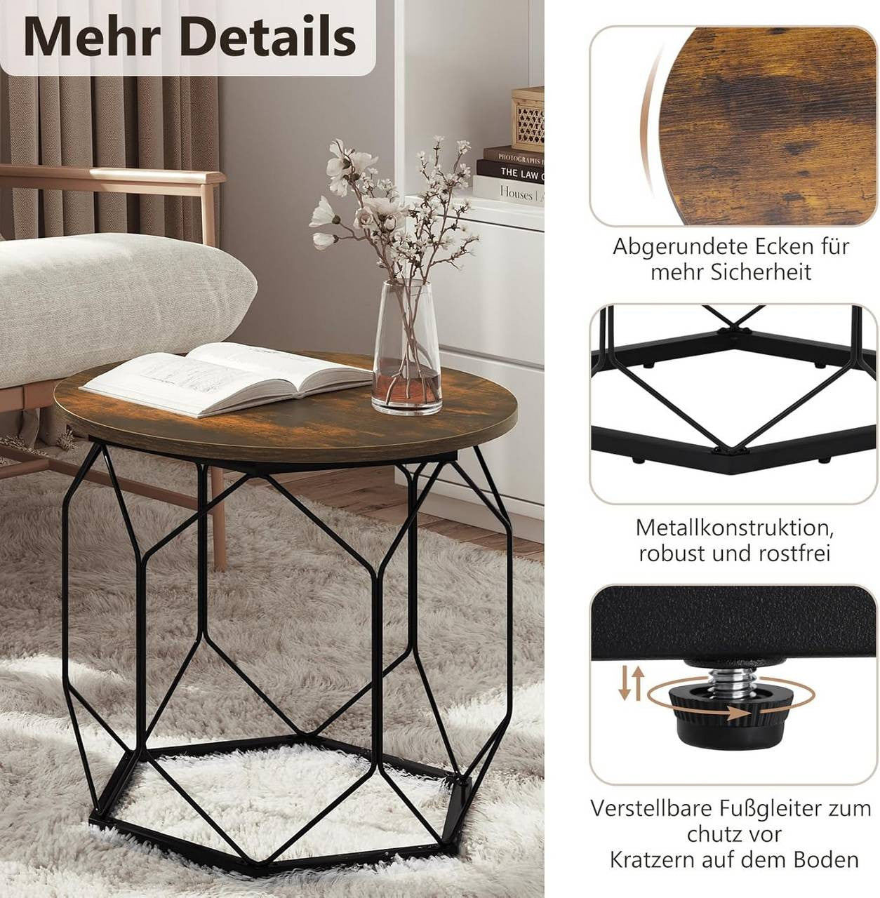 24goodz Set of 2 Coffee Tables - Stylish and Functional - E1 Wood and Metal - For Living Room Lovers - Rustic Brown