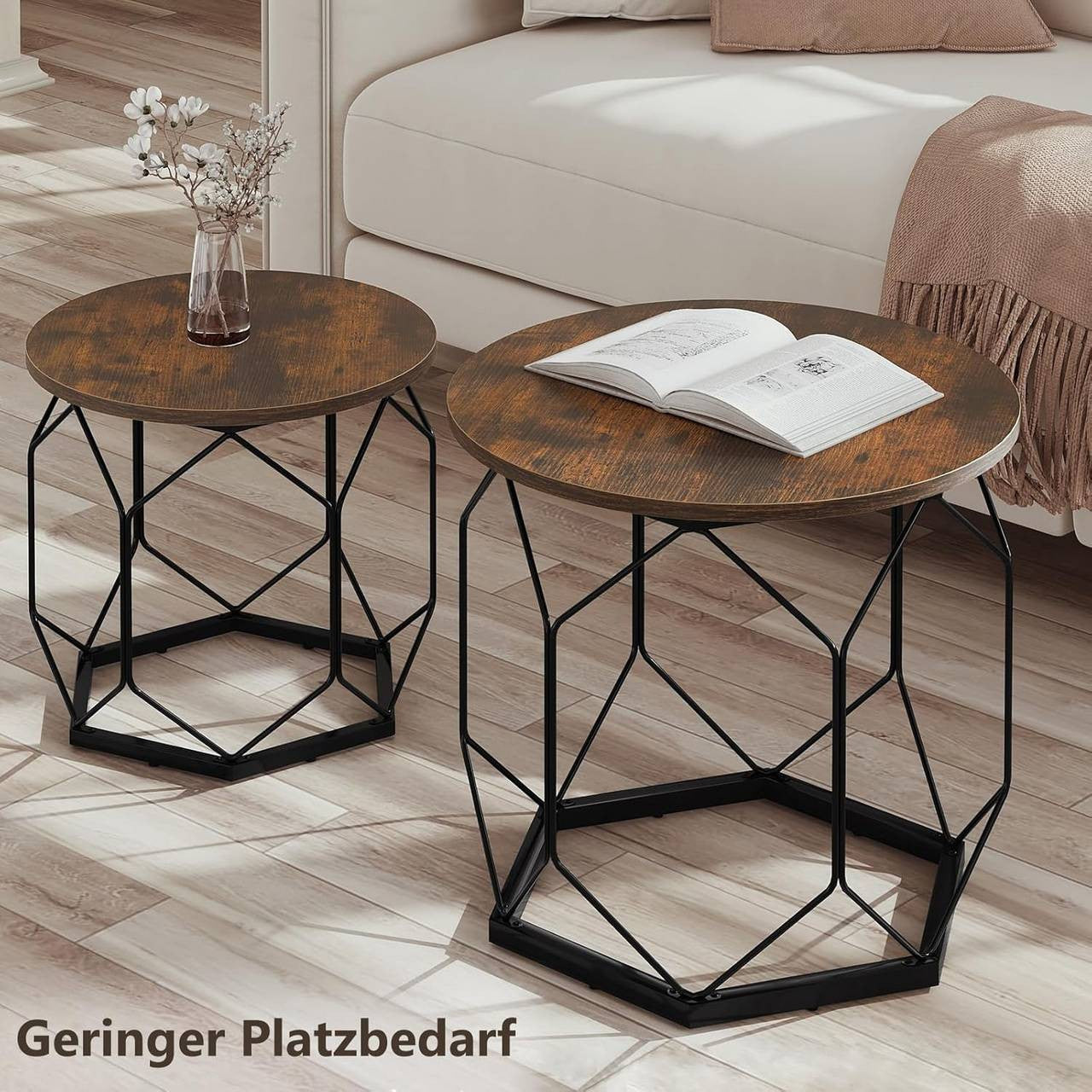 24goodz Set of 2 Coffee Tables - Stylish and Functional - E1 Wood and Metal - For Living Room Lovers - Rustic Brown
