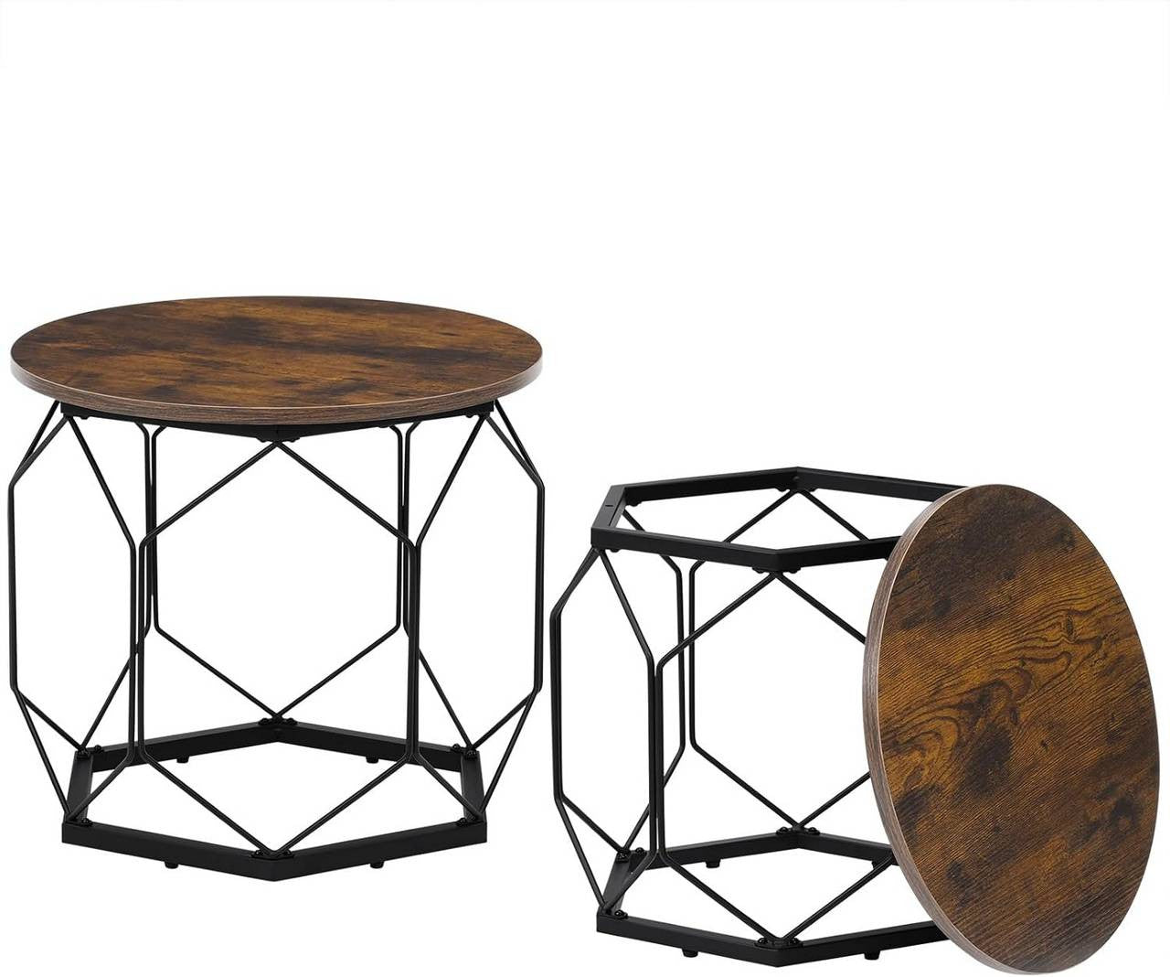 24goodz Set of 2 Coffee Tables - Stylish and Functional - E1 Wood and Metal - For Living Room Lovers - Rustic Brown