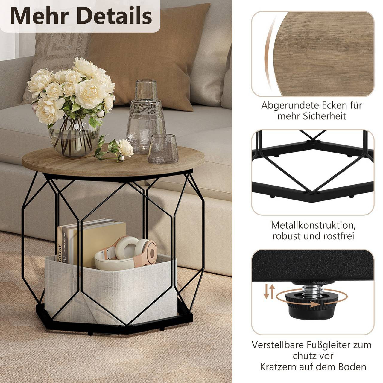 24goodz Set of 2 Coffee Tables - Stylish and Versatile Design - E1 Wood and Metal - Grey Wood Look - 50 x 45 cm / 40 x 36 cm