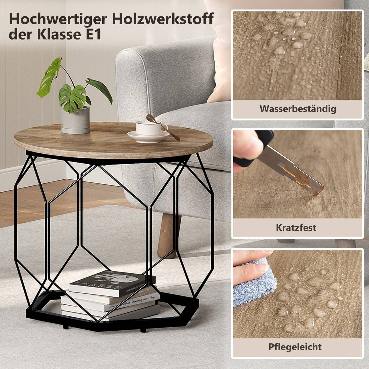 24goodz Set of 2 Coffee Tables - Stylish and Versatile Design - E1 Wood and Metal - Grey Wood Look - 50 x 45 cm / 40 x 36 cm