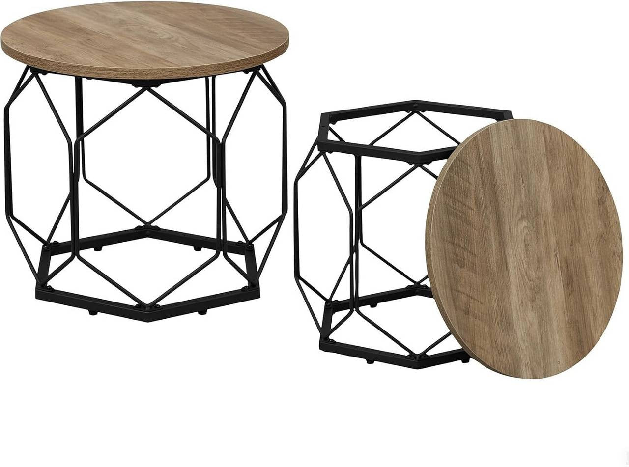 24goodz Set of 2 Coffee Tables - Stylish and Versatile Design - E1 Wood and Metal - Grey Wood Look - 50 x 45 cm / 40 x 36 cm