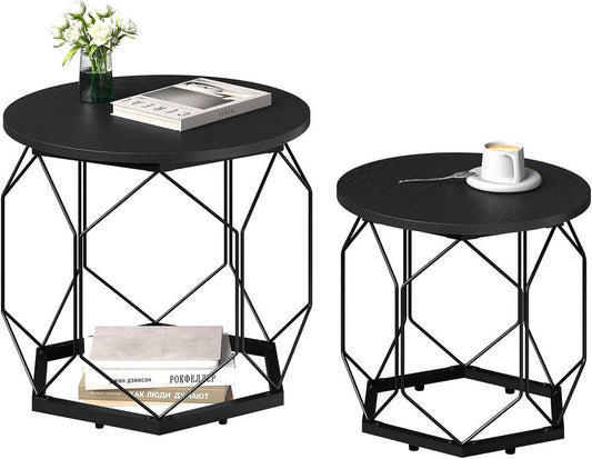 24goodz Set of 2 Coffee Tables - Stylish and Functional - E1 Wood and Metal - For Living Room Lovers - Black Wood Look
