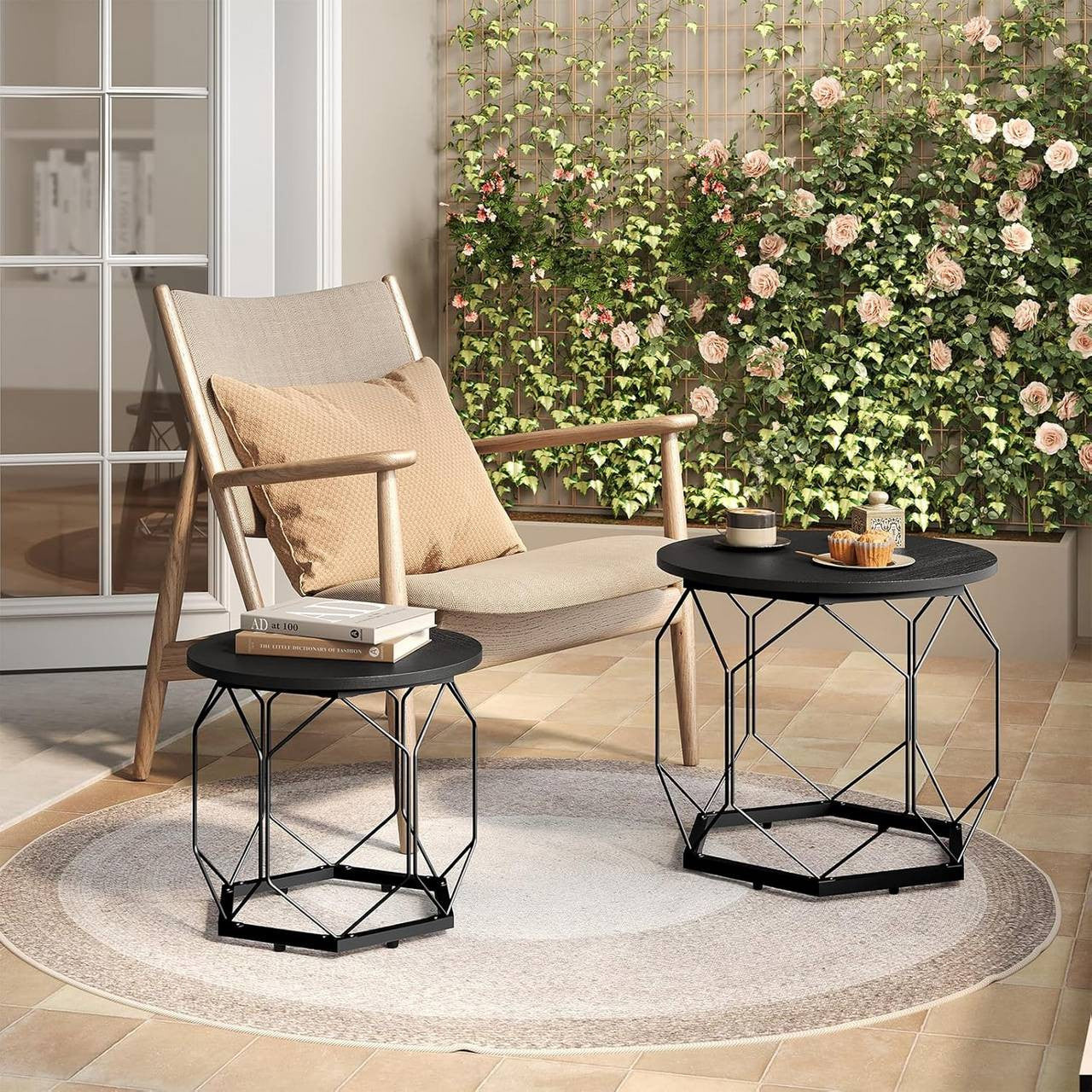 24goodz Set of 2 Coffee Tables - Stylish and Functional - E1 Wood and Metal - For Living Room Lovers - Black Wood Look