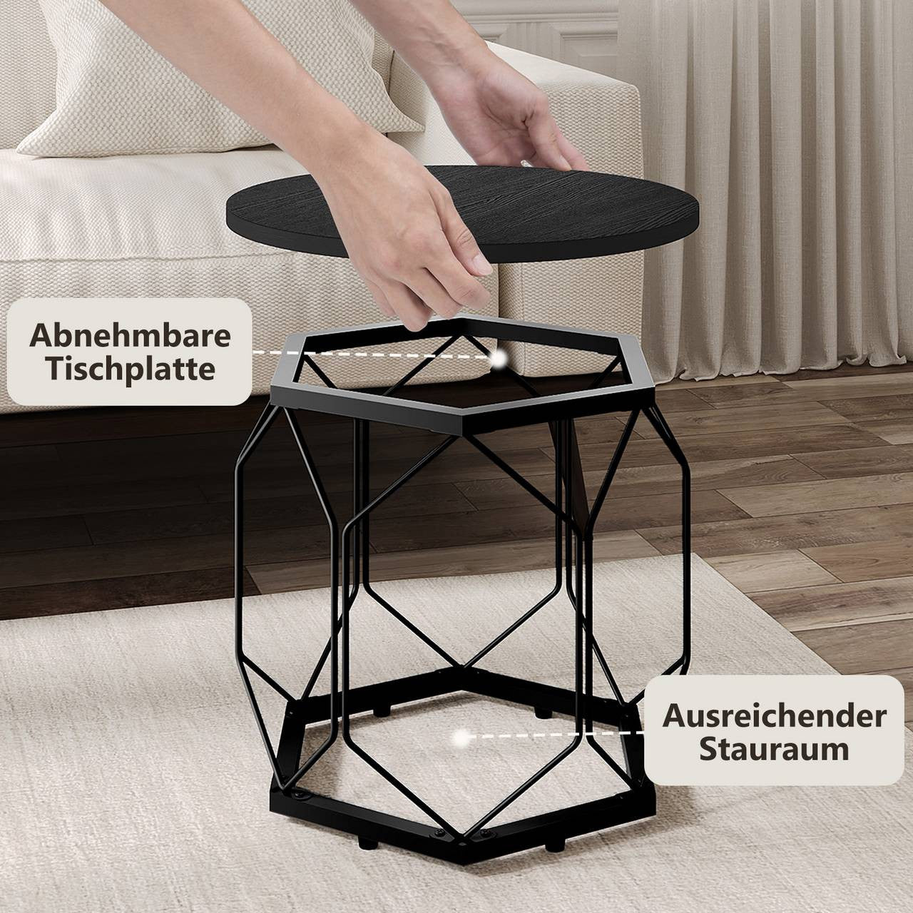 24goodz Set of 2 Coffee Tables - Stylish and Functional - E1 Wood and Metal - For Living Room Lovers - Black Wood Look